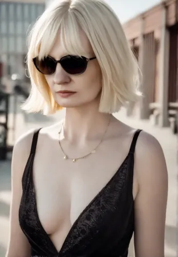 blonde woman,sunglasses,pixie-bob,femme fatale,cool blonde,sunglass,aviator sunglass,hallia venezia,female hollywood actress,short blond hair,hollywood actress,pearl necklace,the blonde in the river,tilda,video clip,agent provocateur,blonde girl,shades,spy visual,eye glass accessory