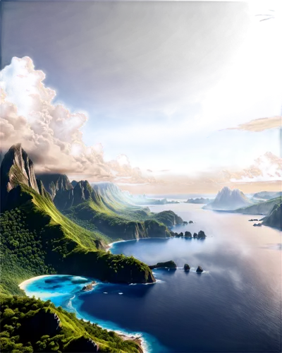 terraformed,an island far away landscape,world digital painting,fantasy landscape,islands,panoramic landscape,landscape background,terraforming,polynesia,futuristic landscape,virtual landscape,moorea,archipelagos,southern island,south pacific,kei islands,fractal environment,marquesas,tahiti,island of juist,Conceptual Art,Fantasy,Fantasy 34