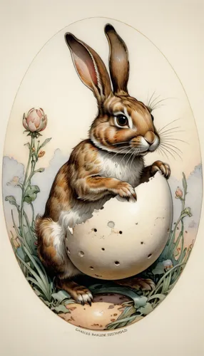 Openwork egg, a bunny looks out with a brush in his hand,audubon's cottontail,gray hare,american snapshot'hare,domestic rabbit,hare,steppe hare,cottontail,rabbits and hares,white rabbit,hare window,ha