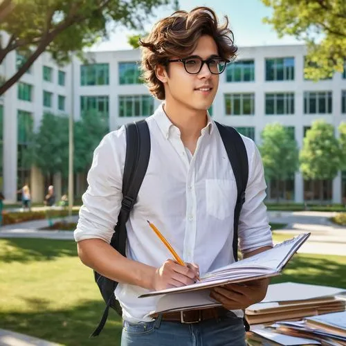 Young adult, male, student, 3-year architecture degree, casual wear, jeans, white shirt, black glasses, messy brown hair, backpack, holding a large sketchbook, standing in front of a drafting table, p