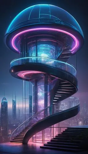 arcology,futuristic architecture,futuristic landscape,futuristic,sky space concept,ufo interior,helix,technosphere,primosphere,tron,futurist,scifi,skycycle,cybercity,futuristic art museum,ufo,the energy tower,hypermodern,cyberia,skylon,Illustration,Retro,Retro 03