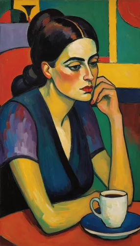 woman drinking coffee,woman at cafe,woman sitting,women at cafe,woman with ice-cream,woman eating apple,girl with cereal bowl,woman holding pie,espresso,woman on bed,woman thinking,girl with bread-and-butter,depressed woman,young woman,café,cuban espresso,café au lait,portrait of a woman,la violetta,the coffee shop,Art,Artistic Painting,Artistic Painting 36