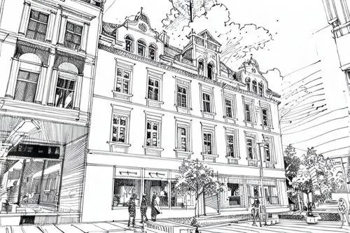 ginza,department store,office line art,city corner,mono-line line art,coloring page,harrods,tokyo station,hand-drawn illustration,beautiful buildings,mono line art,pencils,shopping street,motomachi,qu