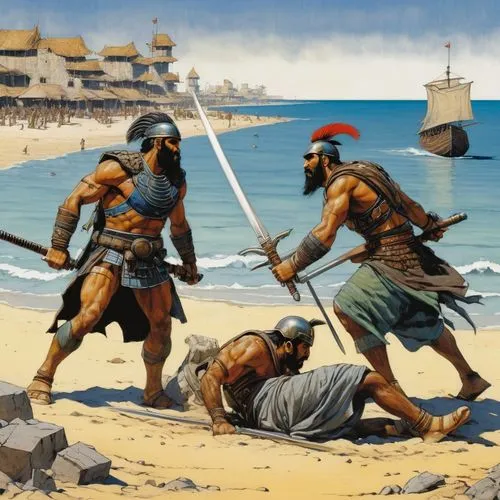 biblical narrative characters,pentathlon,thymelicus,samaritan,beach defence,way of the cross,greco-roman wrestling,sparta,thracian,the death of socrates,sword fighting,dead sea scroll,hellenistic-era warships,persecution,trireme,palm sunday,romans,day of the victory,the crucifixion,jesus christ and the cross,Illustration,Realistic Fantasy,Realistic Fantasy 06