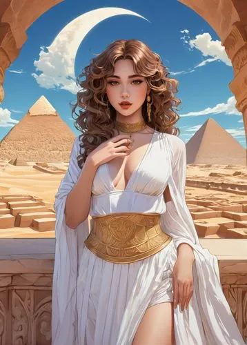 ishtar,asherah,persia,ancient egyptian girl,cleopatra,inanna,Illustration,Retro,Retro 08