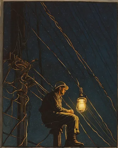 astronomer,lamplighter,kerosene lamp,pilgrim,sailer,night scene,basket weaver,three masted,seafarer,barquentine,seafaring,a carpenter,carpenter,stevedore,night watch,illuminated lantern,miner,full-rigged ship,vintage illustration,headlamp,Illustration,Retro,Retro 01