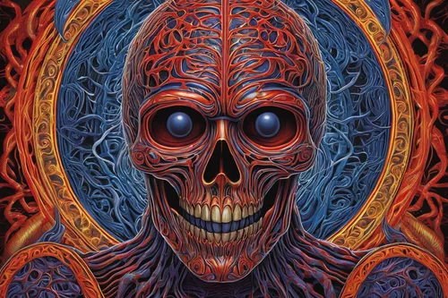 death's-head,psychedelic art,death god,death's head,hag,death head,kundalini,calavera,dance of death,autopsy,anatomical,skull allover,primitive man,organism,ghoul,days of the dead,polyp,skull bones,shamanic,human skull,Illustration,Abstract Fantasy,Abstract Fantasy 21