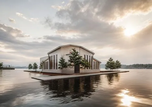 First-Person View, Catholic church, red Brick, There are small buildings and trees around, Spotlight, mir rendering,island church,sunken church,house with lake,forest chapel,wooden church,boathouse,ho