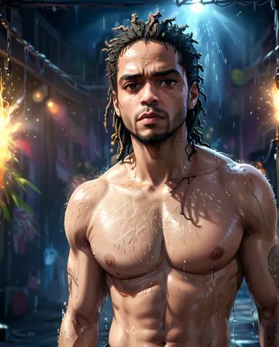 dreadlock,shirtless,Lenny Kravitz,sweaty, 2d look,the character is wearing  on and has dreadlocks in his hair,sanjaya,khal,momoa,atlantean,kilik,tanoa,Anime,Anime,General