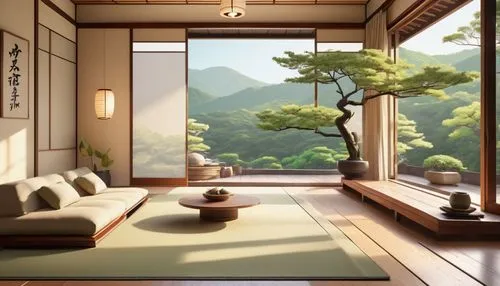 japanese-style room,ryokan,teahouse,tea ceremony,dojo,zen garden,tea zen,ryokans,tatami,japanese zen garden,teahouses,japanese background,zen,roof landscape,zen stones,japanese art,onsen,sitting room,feng shui,living room,Illustration,Japanese style,Japanese Style 07