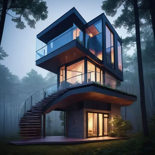 cubic house,modern architecture,modern house,cube house,prefab,3d rendering,Illustration,Realistic Fantasy,Realistic Fantasy 30