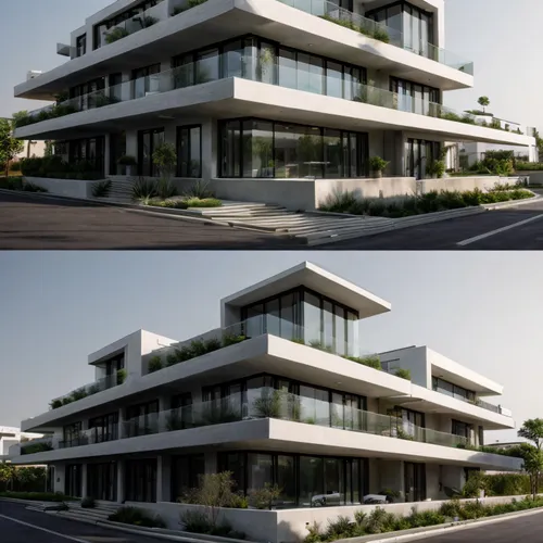 sunrise urban area with cars,3d rendering,modern architecture,apartments,dunes house,appartment building,apartment building,facade panels,render,arhitecture,modern building,residential house,terraces,