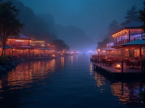 shaoming,yangling,suzhou,wuzhen,yangshuo,guilin,lijiang,floating huts,floating on the river,houseboats,fenghuang,tianling,hangzhou,shaoxing,hushan,guizhou,west lake,linzhou,qingcheng,blue hour,Photography,General,Realistic