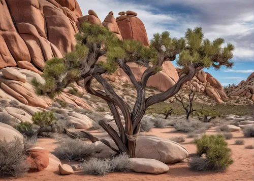 Red Rock and Juniper In Dialogue - Joshua Tree NP 2018 © Paul J Howell,arid landscape,joshua trees,desert desert landscape,desert landscape,valley of fire state park,arches national park,valley of fir