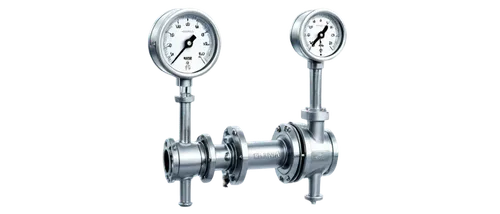 Industrial pump, metal body, silver color, cylindrical shape, vertical pipes, circular gauge, black dial, steel handle, bolts and nuts, shiny surface, reflective material, detailed texture, 3/4 compos