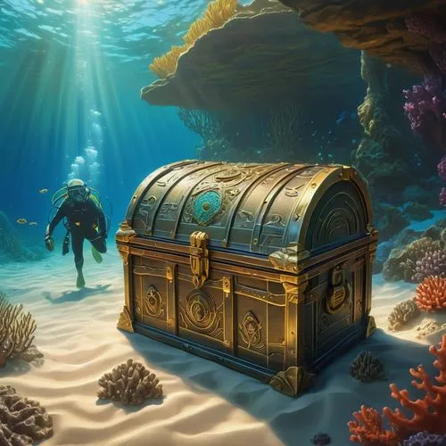 reef tank,treasure chest,cube sea,underwater background,marine tank,aquarium,Conceptual Art,Sci-Fi,Sci-Fi 15