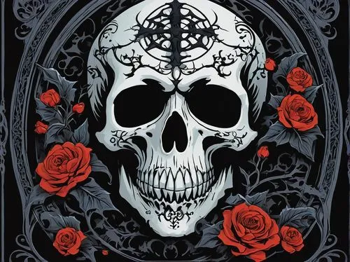 floral skull,boho skull,calavera,vanitas,day of the dead frame,memento mori,Illustration,American Style,American Style 06