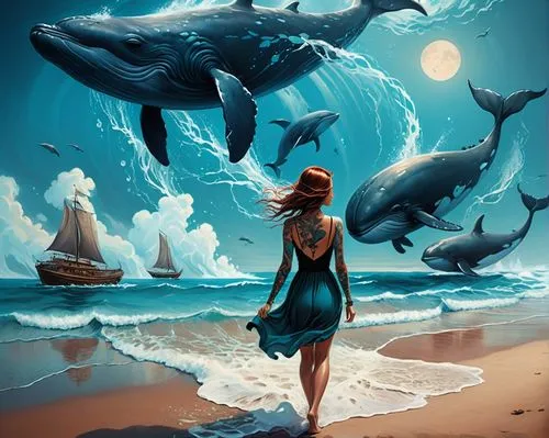 fantasy picture,fantasy art,girl with a dolphin,mermaid background,sirene,atlantica,Conceptual Art,Fantasy,Fantasy 21