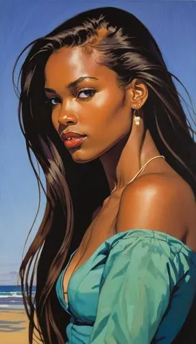 kouroussa,ofili,amerie,african american woman,letoya,thandie,oil painting on canvas,oluchi,monifa,ylonen,freema,beach background,chrisette,ciara,ashanti,girl on the dune,mousseau,polynesian girl,black woman,nubian,Conceptual Art,Fantasy,Fantasy 07