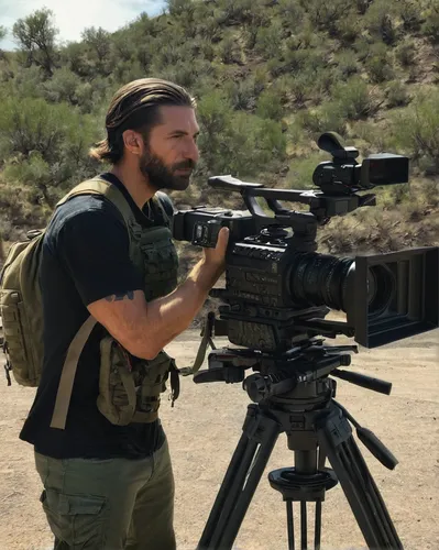 camera operator,cameraman,war correspondent,cameras & optics,cinematographer,capture desert,camera man,tv reporter,camera gear,drone operator,journalist,filming equipment,site camera gun,camera equipment,600mm,filmmaker,sniper,shooting a movie,videographer,filmmaking,Illustration,Realistic Fantasy,Realistic Fantasy 41