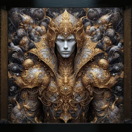 gold foil art,fractalius,fractals art,fractal design,biomechanical,abstract gold embossed,apophysis,masquerade,mandelbulb,art nouveau frame,golden wreath,gold filigree,gold frame,gold leaf,vestment,golden mask,art nouveau frames,decorative art,golden scale,emperor