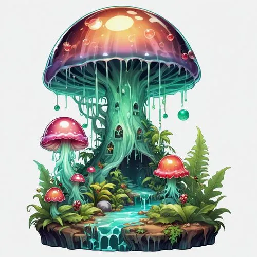 mushroom landscape,mushroom island,forest mushroom,mushroom type,blue mushroom,mycena,Illustration,Abstract Fantasy,Abstract Fantasy 11