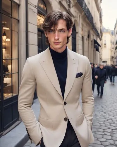 men's suit,menswear,male model,overcoat,suit trousers,bolero jacket,blazer,navy suit,men's wear,frock coat,french silk,boutonniere,men clothes,white-collar worker,woman in menswear,formal guy,aristocrat,elegance,long coat,businessman,Photography,Realistic