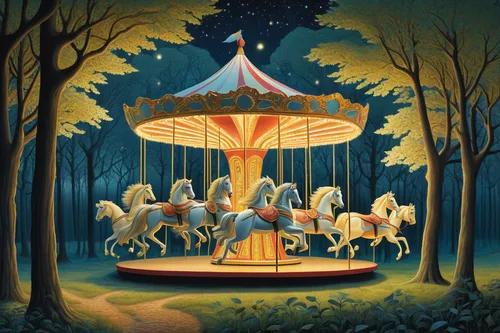 carousel,carousel horse,merry-go-round,merry go round,circus tent,amusement ride,circus show,circus,puppet theatre,carnival tent,tent pegging,camelride,children's fairy tale,golden swing,circus animal,fairies aloft,carnival horse,circus wagons,cirque du soleil,cirque,Illustration,Realistic Fantasy,Realistic Fantasy 11