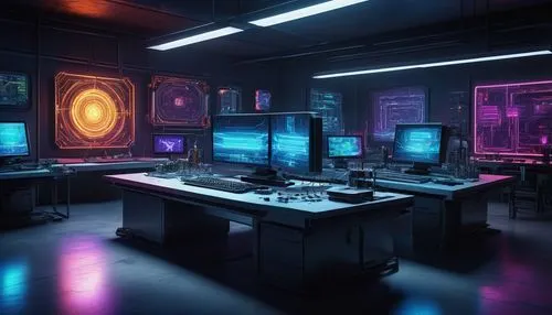 computer room,computer workstation,laboratory,the server room,computer desk,working space,sci fi surgery room,cyber,neon human resources,computer art,computer,cyberpunk,research station,cyberspace,control center,barebone computer,computer game,consoles,computer system,fractal design,Illustration,Black and White,Black and White 22