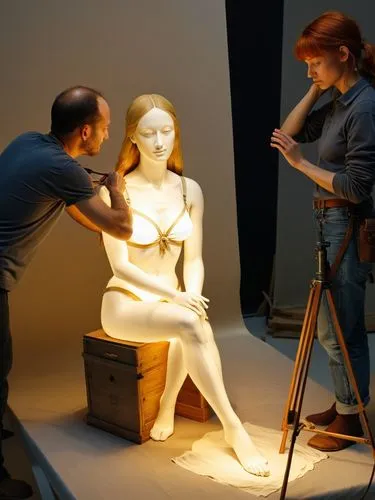 A model is being prepared by Albrecht Duerer (Nuremberg) for his next painting.,the woman is posing with her white sculpture,sculpting,sculptor,sculpturing,lifecasting,sculpt,sculpts,Art,Classical Oil