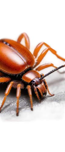 Ticks, macro photography, brown body, eight legs, oval shape, shiny exoskeleton, tiny eyes, mouthparts, antennae, detailed texture, soft focus, warm lighting, 3/4 composition, shallow depth of field, 