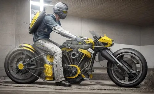 a person is sitting on a futuristic motorcycle,bultaco,electric motorcycle,heavy motorcycle,super bike,motograter,racing bike,Product Design,Vehicle Design,Engineering Vehicle,Modern Precision