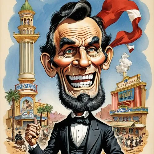 abraham lincoln,lincoln,lincoln cosmopolitan,caricaturist,abe,caricature,abraham lincoln monument,lincoln custom,uncle sam,vaudeville,monte carlo,lincoln monument,lincoln motor company,vintage illustration,xix century,frank sinatra,galveston,caesar's palace,las vegas entertainer,wax figures museum,Illustration,Abstract Fantasy,Abstract Fantasy 23