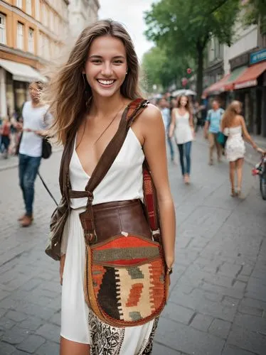 eco friendly bags,handbag,volkswagen bag,purse,crossbody,brunette with gift,Female,Eastern Europeans,Disheveled hair,Youth adult,M,Happy,Boho-chic,Outdoor,Modern City