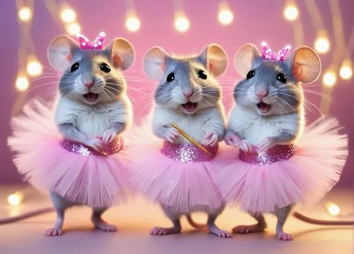 palmice,mice,animals play dress-up,tittlemouse,cinderellas,gerbils,chinchillas,rockettes,twirlers,hamsters,mouseketeers,dormice,strutters,velvelettes,chordettes,operettas,chipettes,rodents,girl ballet,dazzlers,Illustration,Abstract Fantasy,Abstract Fantasy 22