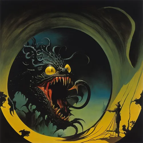 three eyed monster,krampus,black dragon,yellow eye,wyrm,yellow eyes,bogeyman,dance of death,game illustration,primeval times,predation,one eye monster,child monster,cd cover,daemon,werewolves,frighten,anglerfish,imp,maelstrom,Art,Artistic Painting,Artistic Painting 20