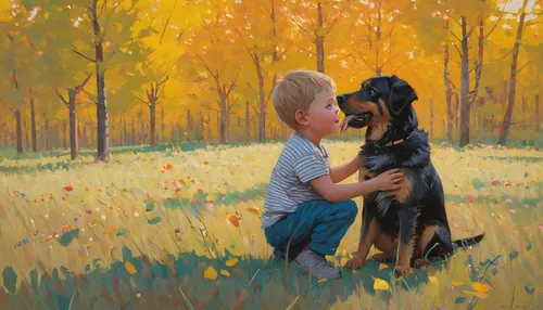 boy and dog,girl with dog,dobermann,beauceron,doberman,black and tan coonhound,rottweiler,black shepherd,companion dog,oil painting,bloodhound,hunting dog,bruno jura hound,giant schnauzer,coonhound,gordon setter,entlebucher mountain dog,great dane,labrador retriever,scent hound,Conceptual Art,Oil color,Oil Color 16