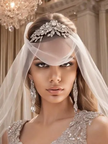 open hair,the veil is in the air and she has a dress and earrings on it,bridal jewelry,headpiece,sposa,the angel with the veronica veil,bridal,silver wedding,Digital Art,Classicism