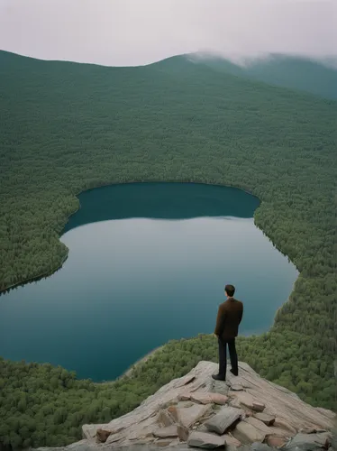 Standing Man on Mountain in Front of Lake,high mountain lake,glass rock,alpine lake,heaven lake,floating over lake,mountain lake,mountainlake,beautiful lake,laacher lake,lakes,overlook,glacial lake,la