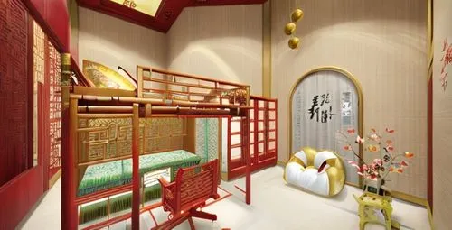 realistic intrerior,japanese-style room,children's bedroom,canopy bed,room newborn,sleeping room,baby room,kids room,room divider,bedroom,boy's room picture,nursery decoration,the little girl's room,3