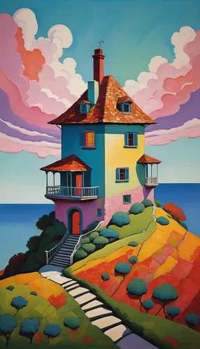 lighthouse,light house,fisherman's house,petit minou lighthouse,battery point lighthouse,house painting,home landscape,red lighthouse,coastal landscape,cottage,summer cottage,house of the sea,toll house,crisp point lighthouse,light station,seaside country,headland,house by the water,nubble,electric lighthouse,Art,Artistic Painting,Artistic Painting 09