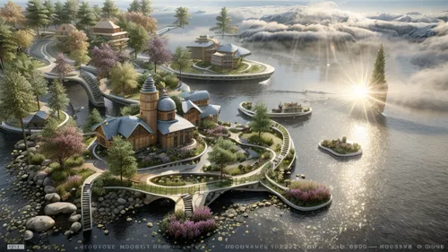 fantasy city,floating islands,artificial island,artificial islands,fantasy world,3d fantasy,fantasy landscape,fairy world,futuristic landscape,floating island,fantasy picture,fairy tale castle,elves flight,fairy village,fantasy art,mushroom island,dream world,futuristic architecture,tomorrowland,island of juist