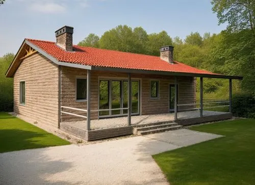 the wooden cabin is surrounded by lush green trees,danish house,frisian house,annexe,nijenhuis,arkitekter,haarhuis,Photography,General,Natural