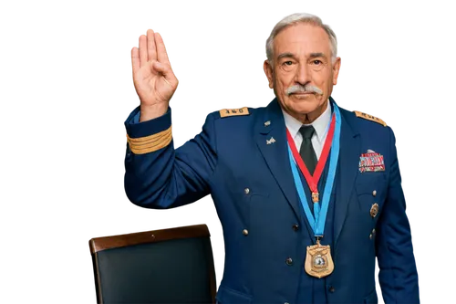 Older man, veteran, salute, Medal of Honor, American flag, proud expression, wrinkles, gray hair, mustache, navy uniform, golden buttons, epaulets, standing at attention, close-up shot, soft focus, wa