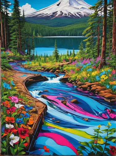 Craft a love story that unfolds during a walk around Trillium Lake.,salt meadow landscape,trillium lake,mount hood,river landscape,mount rainier,nature landscape,mt rainier,natural landscape,art paint