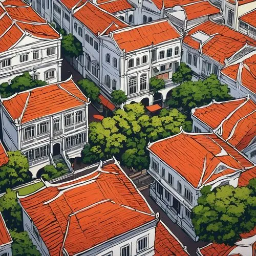 roofs,shophouses,house roofs,townhouses,roof landscape,terraces,blocks of houses,houses clipart,row houses,gulangyu,roof tiles,row of houses,apartment blocks,red roof,apartment buildings,bahru,rowhouses,apartment complex,terraced,block of houses,Illustration,Vector,Vector 03