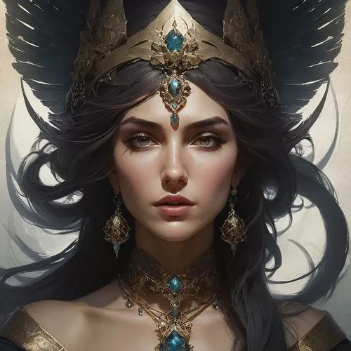 fantasy portrait,priestess,cleopatra,fantasy art,athena,artemisia,sorceress,headdress,ancient egyptian girl,fantasy woman,the enchantress,thracian,headpiece,golden crown,warrior woman,diadem,elven,gold crown,mystical portrait of a girl,arabian,Conceptual Art,Fantasy,Fantasy 11