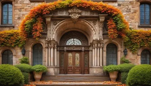 portal,front door,autumn wreath,garden door,doorway,entryway,entranceway,door wreath,doorways,front gate,church door,entrances,kykuit,main door,entrada,house entrance,the door,the threshold of the house,autumn decoration,entryways,Art,Classical Oil Painting,Classical Oil Painting 28