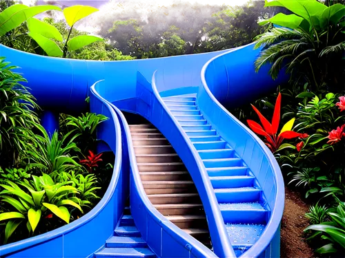 winding steps,water stairs,tropical jungle,slide down,tropical house,stairway to heaven,loro parque,plant tunnel,stairway,stairs,tropical island,aaa,tropics,escalator,sub-tropical,majorelle blue,stair,tunnel of plants,3d background,garden of eden,Conceptual Art,Daily,Daily 10