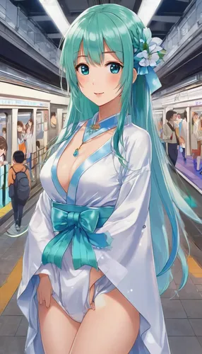 hatsune miku,miku,aqua,mukimono,maglev,umiuchiwa,honolulu,ferry,subway,korea subway,osaka,the girl at the station,train ride,erika,wiz,train,harajuku,asakusa,sky train,shibuya,Illustration,Japanese style,Japanese Style 19